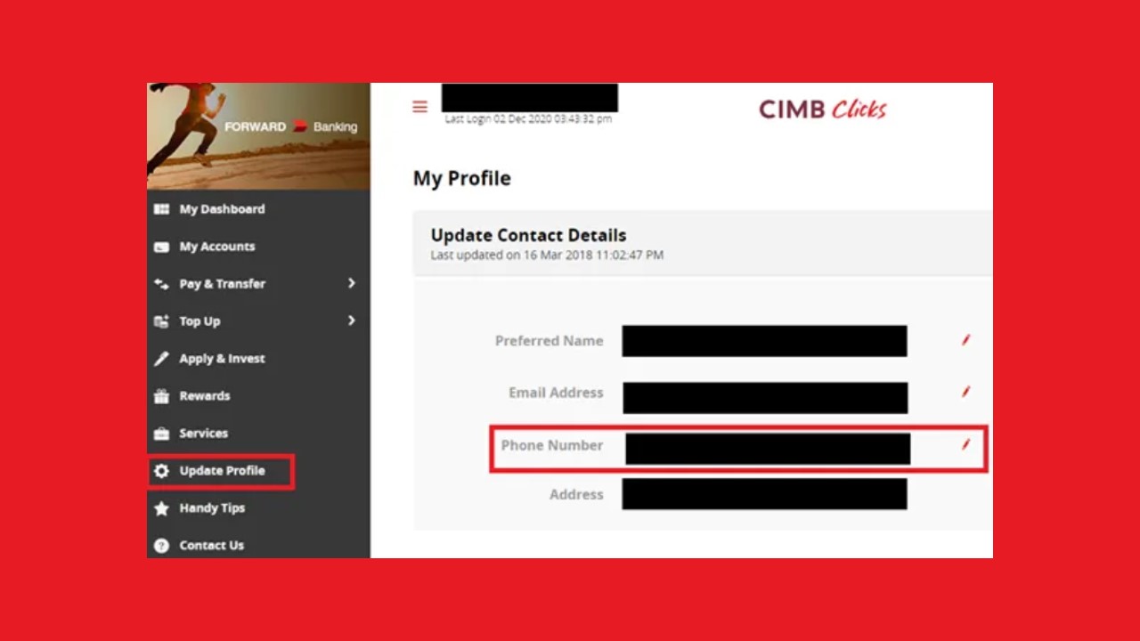 Cara Tukar No Telefon CIMB Clicks via CIMB Website