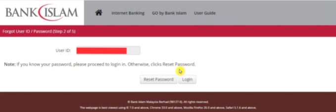 Reset Password Bank Islam
